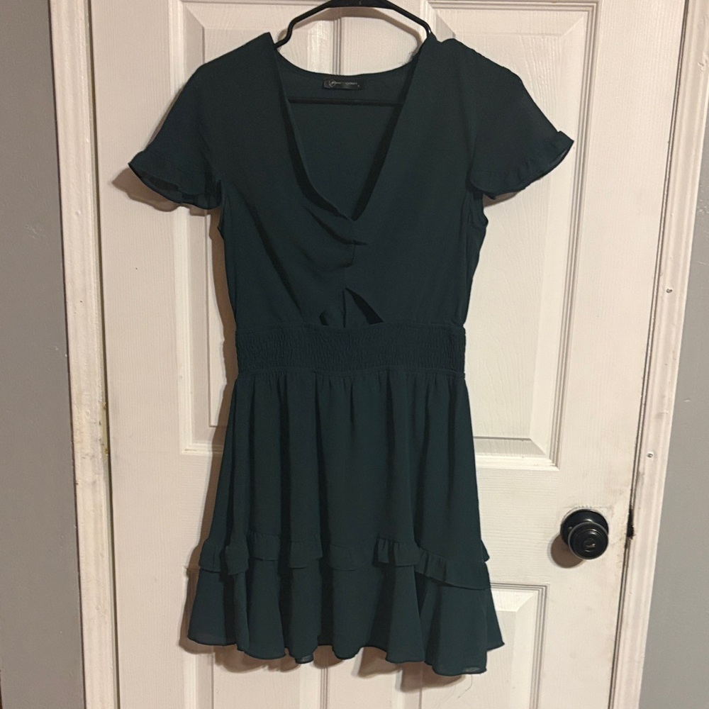 Lush Emerald Ruffle Mini Dress